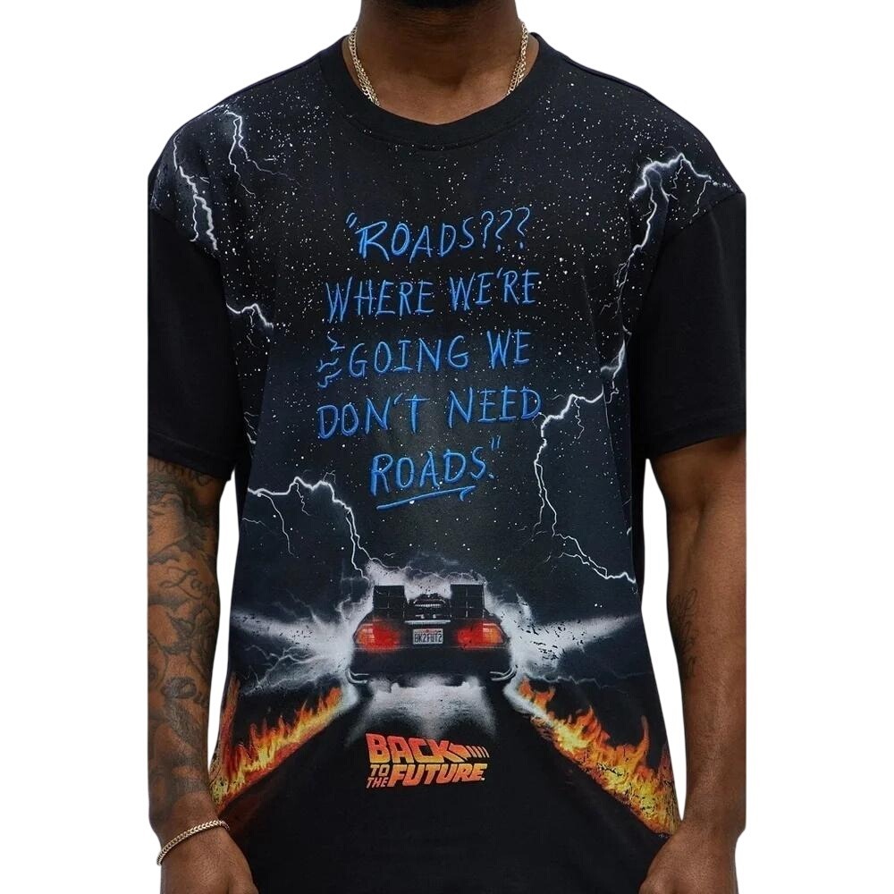 Back to the Future T-Shirt Mens Large Black Embroidered Quote Graphic Tee